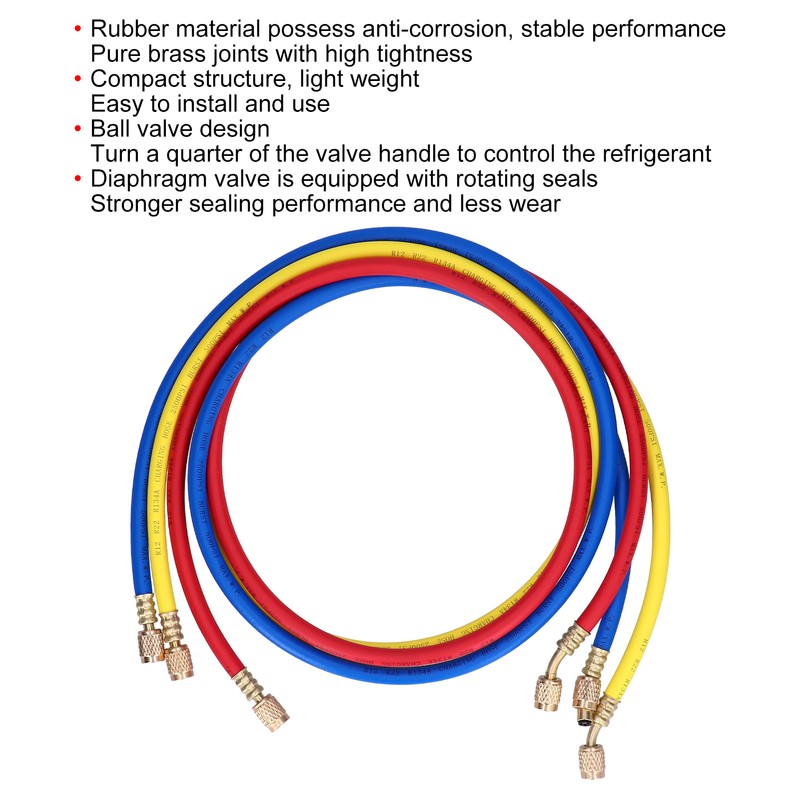 3Pcs AC Charging Hose Detection Liquid Filling Refrigerant Pipe 3Colour