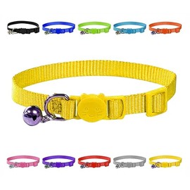 Vibrant Soft Nylon Kitten/Cat Collar with Bell and Safety Release Buckle (Yellow)