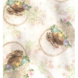 Jo-Ann JoAnn Easter Bunny Basket Fabric White Cute! BT Half Y #1