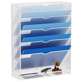 GDINDINFAN Hanging Wall File Organizer 6 Tier Wall Mounted File Holder Document Wall Organizer Magazine Organization for Office Home, White