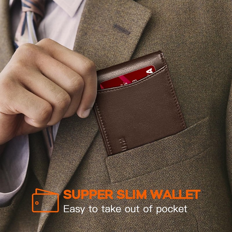 RUNBOX Slim Wallet for Men Genuine Leather RFID Blocking Bifold