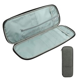 Katech Knitting Needles Case Portable Travel Crochet Hooks Storage Bag Organizer Empty Zipper Bags with Transparent Pocket and Holder Slots for Carrying Crochet Accessories and Knitting Needles (Grey)