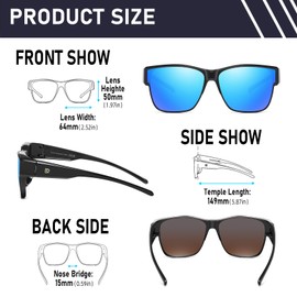 DUCO Trendy Polarized Fit Over Glasses Sunglasses for Men & Women Oversized Wrap Around Shades with UV400 Protection DC8990 (Black Frame Rveo Blue Lens)