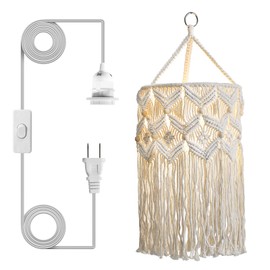 Bioaqua Boho Lamp Shade,Macrame Pendant Light Shade, Handmade Boho Light fixtures Hanging Lights with Plug in Cord,Boho Hanging Lamp for Living Room Bedroom(Type 2)