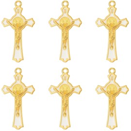 Jiali Q 12 Pack St Benedict Catholic Pendants, Gold Enamel Cross Charms
