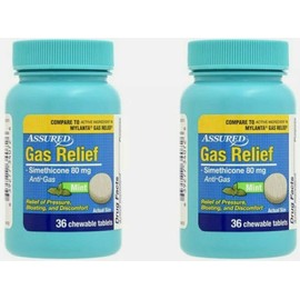 Assured 2-PK Assured Simethicone Gas Relief Chewable Tablets 80mg Anti-Gas Bloating 72CT