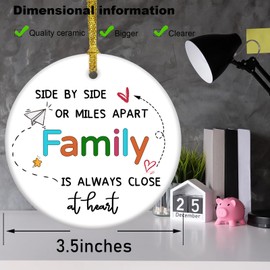 Family Christmas Ornament 2024 for Christmas Ideas for Family Members Mom Dad Sisters Brothers- Family is Always Close at Heart- Ceramic 3.5" with Gift Box