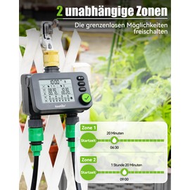 RAINPOINT Irrigation Computer 2 Outlets with Brass Inlet and Outlet, Programmable Garden Timer with Rain Delay, Manual, Automatic Waterproof Digital Watering System