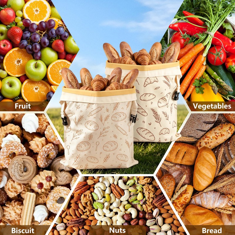 2‑Pack Beeswax Bread Bags, Detachable, for Keeping Bread Fresh