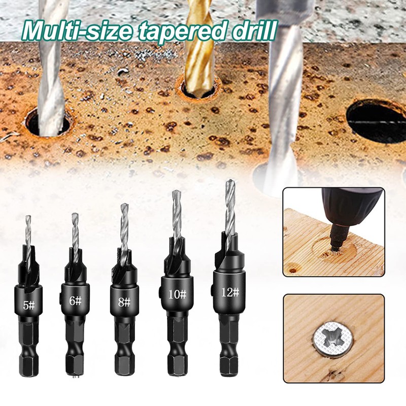 13 Pieces Drill Countersink Wood Set, 5 Wood Drill Bit