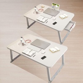 Wide Foldable Floor Table for Interior Decor Drawer Desk, White