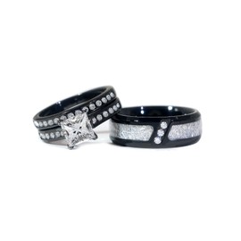lvrong Couple Rings His Her Wedding Ring for Him and Her Matching Rings 1CT AAA CZ Black Ring