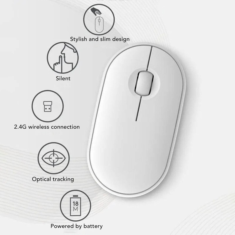 Wireless Mouse White 2.4G BT Mode Ultra Slim Silent Optical