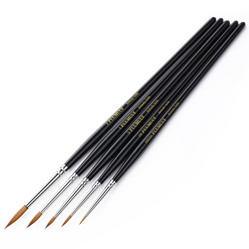Kolinsky Sable Miniature Watercolor Brushes, Fuumuui 5pcs Professional Small Detail