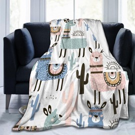 Wisedeal Cute Alpaca Llama Thermal Throw Blanket, All Season Super Soft Lightweight Animal Flannel Blanket for Men Women Teen Youth Sofa Couch Bed Office Travel Camping, 60 x 50 Inches