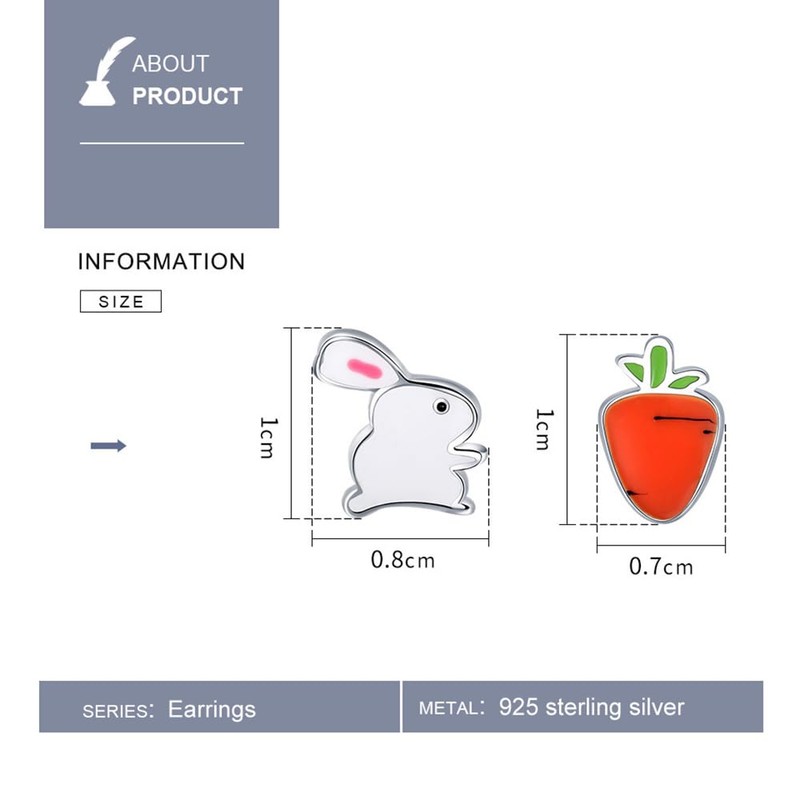 Cute Rabbit Carrot Stud Earrings for Women Girls 925 Sterling