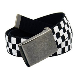 Build A Belt 1.25" Wide Antique Silver Flip Top Belt Buckle with Canvas Web Belt (Mens Large Checkered)