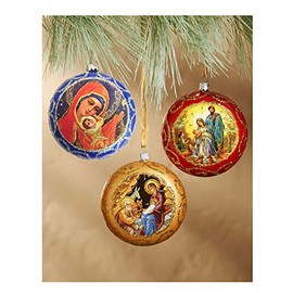 Religious Gifts Not Breakable Byzantine Nativity of Christ Set of 3 Christmas Icon Ornaments 4 3/4 Inch
