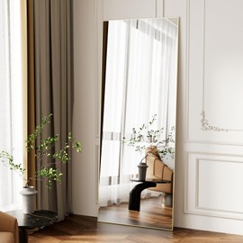 dr.nest 56"x15" Full Length Mirror, Gold Tempered Glass Rectangle Floor Standing Mirrors, Wall Mounted Hanging Aluminum Alloy Frame Bedroom Floor