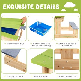 KOTEK Kids Picnic Table for Outdoors, 4 in 1 Wooden Sand and Water Table with Removable Tabletop & 2 Storage Bins, Indoor Activity Sensory Table and Chair Benches Set Art Play Table for Patio & Yard