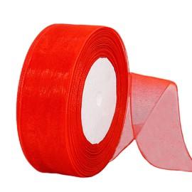 45 m Organza Ribbon, Red, 38 mm Wide, Chiffon Gift Ribbon, Transparent Organza Ribbon, Chiffon Ribbon, Decorative Ribbon, Gift Wrapping, Decorative Ribbon, Tulle Ribbon for Christmas, Wedding,