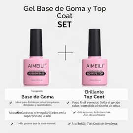 AIMEILI- Kit de esmalte de uñas en gel con base de goma sin hema y capa superior que no necesita limpieza, esmalte de uñas en gel transparente con luz