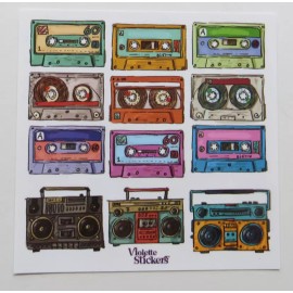 Violette Stickers - CASSETTE TAPES - 4x4 Square of Stickers #K186