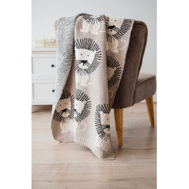 KAISER 65211 Lion Knitted Baby Blanket, 100% Organic Cotton, Breathable Baby Blanket, All Year Round, Newborn, Pram Blanket, Baby Seat Blanket, Colour Stone-Natural-Black