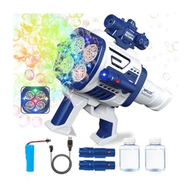 Bubble Machine Gun for Kids - No Dip Bazooka Bubble Gun with Colorful Lights, 20-Hole Rechargeable Electric Bubble Blaster Shooter, Outdoor Summer Toys Gifts for Boys Girls, Party Favors, Blue