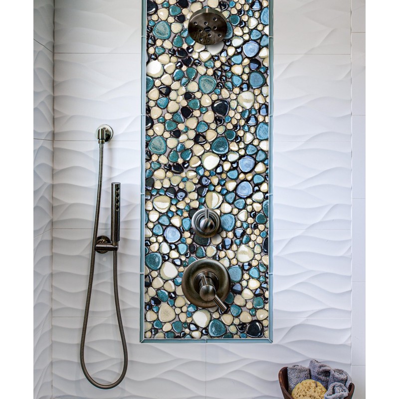 Primoon Pebble Tiles 5 Sheets, Aqua Teal Blue Mosaic Tiles