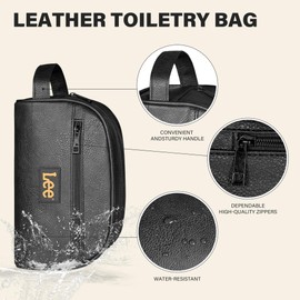 Lee Toiletry Bag for Men, PU Leather Travel Dopp Kit, Water-Resistant Men's Shaving Kit Bathroom Organizer, Gifts for Men