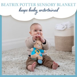 KIDS PREFERRED Beatrix Potter Peter Rabbit Flat Sensory Blanky Interactive Baby Teether Toy with Crinkle Sounds, Soft Textures, Bright Colors, and BPA-Free Materials for Safe and Fun Sensory Play