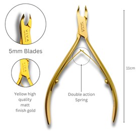Professional Cuticle Nippers Cutter for Manicure & Pedicure – Stainless Steel Sharp Precision Cuticle Remover with 3mm & 5mm Blades (Gold & Silver), Hangnail & Dead Skin Remover (Gold, 5mm Blade)