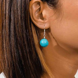 Cybche Boho Blue Turquoise Earrings Turquoise Round Earrings Ethnic Turquoise Drop Earrings Silver Turquoise Dangle Hook Earrings Turquoise Round Ball Earrings Jewelry for Women