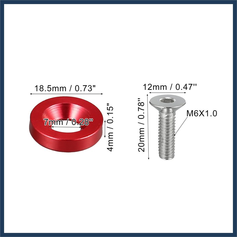 INFINAUTO 20pcs Motorcycle Red Fender Bumper Washer Bolt Nuts Kit