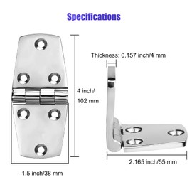 Heavy Duty Boat Hatch Hinges Stainless Steel, 4 inch x 1.5 inch (102 x 38 mm), Solid 316 Stainless Steel Door Hinges with Screws (6 PCS)