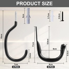 HOTUT Garage Ladder Hooks, Pack of 10 Wall Mount Garage Set, Universal Hooks for Storing Tools, Ladder, Bikes, Garden Tools, Surfboard