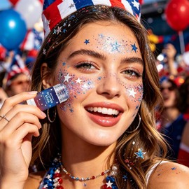 Brillo del 4 de Julio - Maquillaje Impermeable De Larga Duración Purpurina Facial para el 4 de Julio - para Decoración, Ropa, Disfraces, Desfile del Día de la Independencia