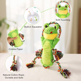 Interactive Chew Proof Dog Toys for Boredom & Anxiety - Plush with Squeaker & Crinkle Sound & Ropes for Small, Medium, Large Dogs