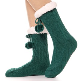 ANTSANG Women Slipper Socks Fluffy Fuzzy Cozy Cabin Fleece Plush Non Slip Stocking Stuffers Winter Christmas Socks with Grips(Green)