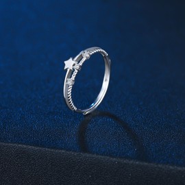 MICMIF Star Ring 925 Silver for Women Girls Adjustable Ring Women's 925 Sterling Silver Star Zirconia Ring Stacking Ring Jewellery Gift, Silver Silver Zirconia, Cubic Zirconia