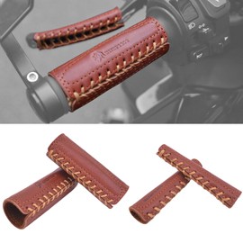 Leather Motorcycle Brake Clutch Covers, Handlebar Hand Grip Covers Throttle Grip Covers (Brown: Handlebar + Lever Cover)