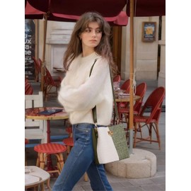 KALIDI FANCY FOREST All Seasons Cross Body Bag Women - Leather Handbag Bucket Bag with Adjustable Strap Versatile Crossbody Bags Purses for Women with Multiple Pockets, Beige Green