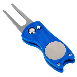 Metal Foldable Golf Divot Repair Tool with Pop-up Button, Magnetic Durable Golf Ball Marker (Blue)