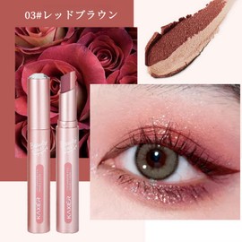 LIANGNISHI Gradient 2 Colors Eyeshadow Pen, Pearl Shiny Fine Glitter, Waterproof, Smear Resistant, 3D Eye Makeup, Contour Bright Pearlescent Double Ended Eye Shadow Stick-03# Red Brown