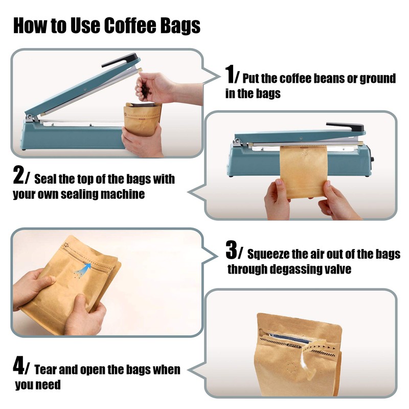Bolsas de café de papel kraft natural, bolsa de café