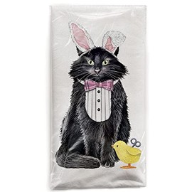 Mary Lake-Thompson Easter Cat with Rabbit Ears Cotton Flour Sack Dish Towel