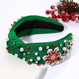 PHALIN Diadema navideña para mujer, accesorios de Navidad, copo de nieve, bastón de caramelo, diadema anudada, rojo, verde, abalorio de diamantes de imitación, diadema ancha con nudo superior (árbol de Navidad y Rinedeer)