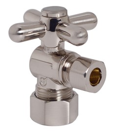 Westbrass D105BX-07 1/4-Turn Cross Handle Angle Stop Shut Off Valve, 5/8" OD x 3/8" OD, Satin Nickel