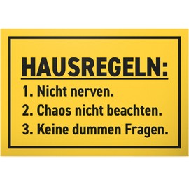 DankeDir! Hausregeln Funny Sign 30 x 20 cm Birthday Gift Funny Saying Wall Decoration Saying Sign Door Sign Party Gift Idea Party Decoration Colleagues Friends Decoration Gift